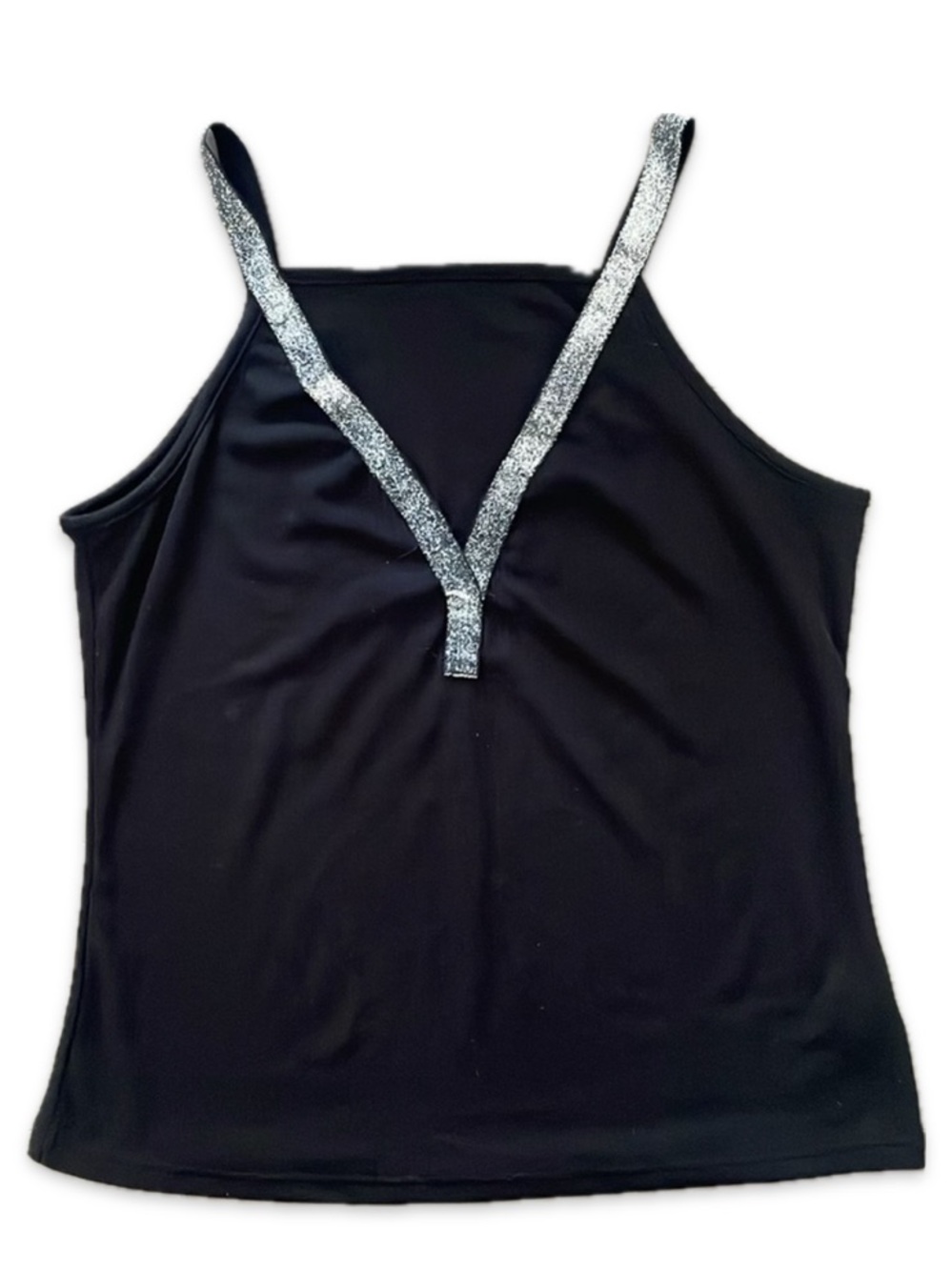 SHEIN Black Ribbed Sleeveless Top Silver Accents Mock Neck Knit Large L